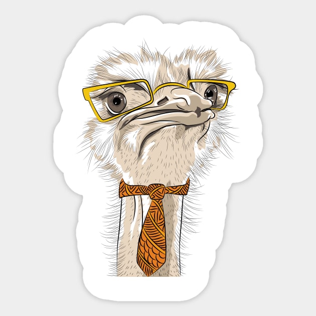 Ostrich Bird Hipster Sticker by CryptoTextile